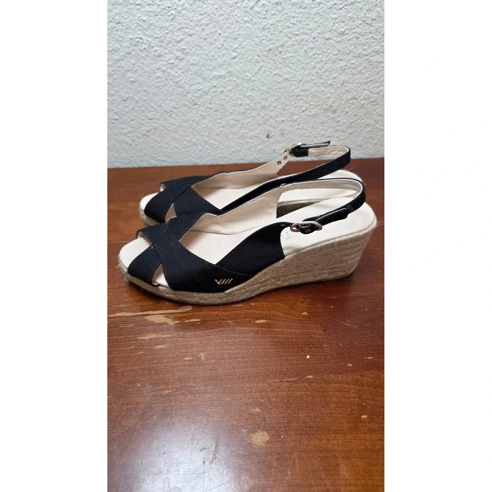 Viscata Barcelona Espadrille Wedge Sandal Womens 39 Black Canvas Slingback Spain